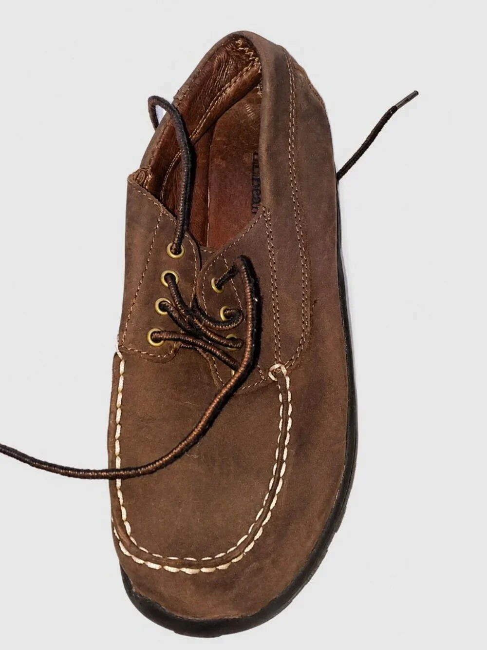 L.L.Bean Boys Brown Leather Moc Toe Shoes Size 5